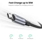 UGREEN USB 2.0 A to Micro USB Cable Nickel Plating Aluminum Braid 0.25m (25CM) (Black) - 60144 - US290 -(1YW) - Image 7