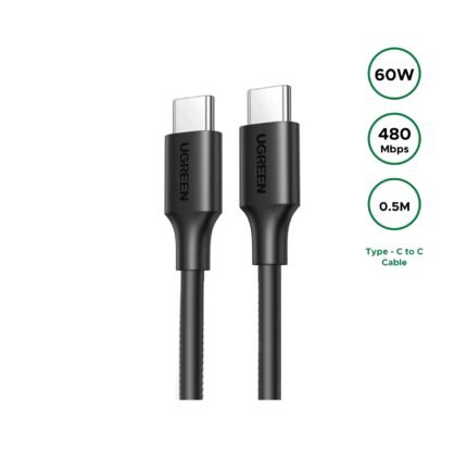 UGREEN 0.5 Meter (50CM) Type C to Type C 60W Cable Nickel Plating - US286 - 50996 - (1YW)