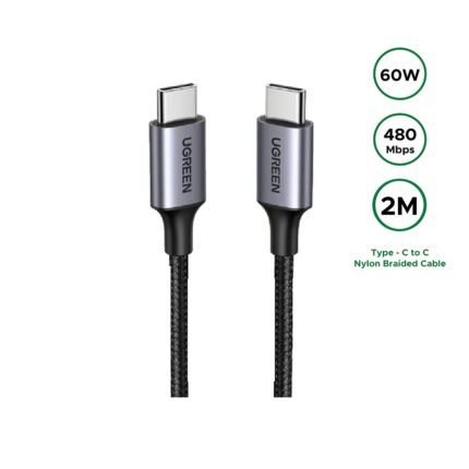 UGREEN 2 Meter Type-C to Type-C 60W Nylon Braided Cable - US261 - 50152 -(1YW)