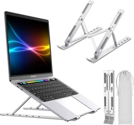 Adjustable Stainless Steel Laptop Stand With Pouch