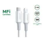 UGREEN Type-C to Lightning 1 Meter 20W PD Fast Charging 3A Max White - US171 - 10493 -(1YW)