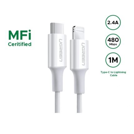 UGREEN Type-C to Lightning 1 Meter 20W PD Fast Charging 3A Max White - US171 - 10493 -(1YW)