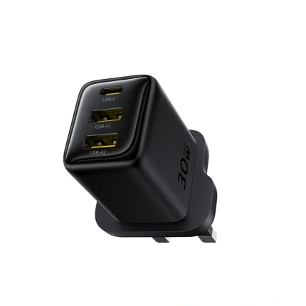 Baseus 30W EnerFill FN11 Gan5 Fast Charger 2 x USB A + 1 x TYPE-C -E0121M03 - Cosmic Black (1YW)