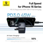 Baseus 45W PicoGo AE11 GaN 6 Type-C Fast Charger PD 45W – Moon White (1YW) - Image 8