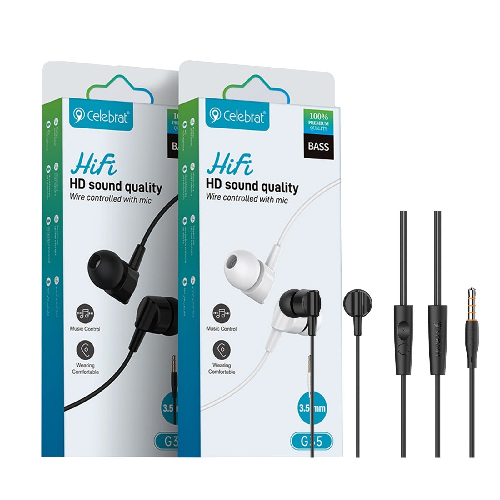 G35-CELEBRATE-STEREO-WIRED-HEADPHONE-HANDFREE-Shoppypack Celebrat G35 3.5mm Earphone (White or Black) - Image 1