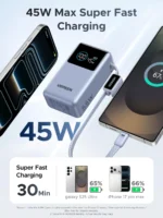UGREEN Nexode Pro 10000mAh 55W Smart Digital Display Mini Power Bank with Build-in Type-C Cable - PB727 - 75701B -(1YW) - Image 2