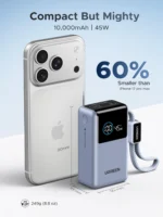 UGREEN Nexode Pro 10000mAh 55W Smart Digital Display Mini Power Bank with Build-in Type-C Cable - PB727 - 75701B -(1YW) - Image 3