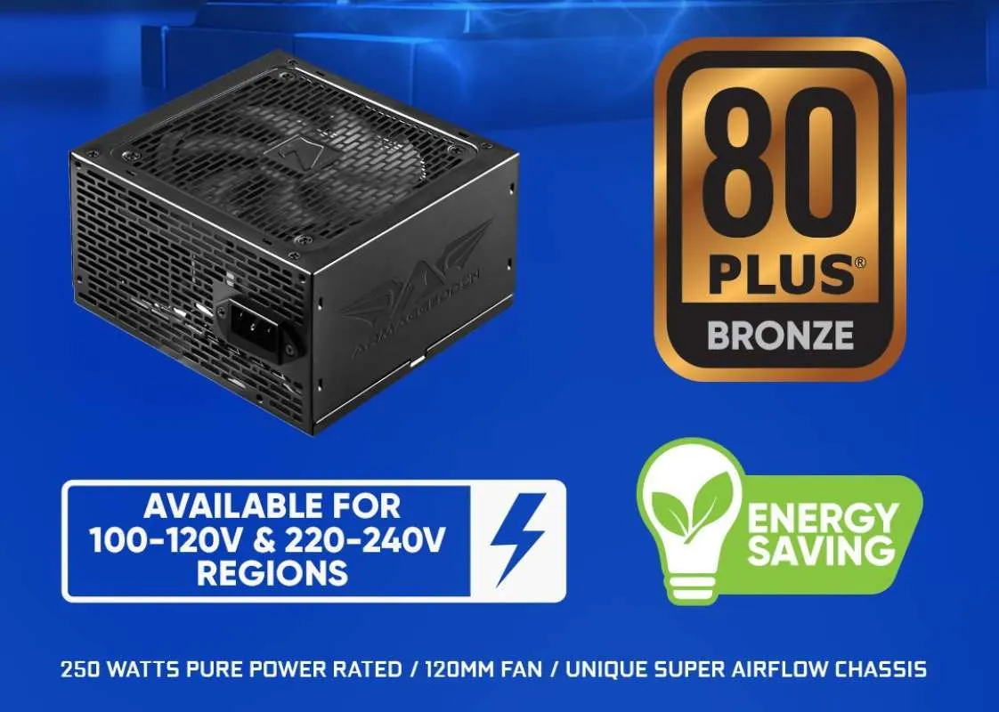 ARMAGGEDDON VOLTRON 250W 80 PLUS BRONZE BRAND NEW POWER SUPPLY (1YW) - Image 3