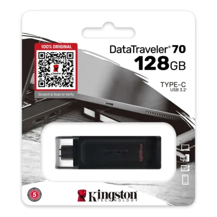 Kingston 128GB TYPE-C DataTraveler 70 USB Flash Drive DT70 USB-C Only (5YW)