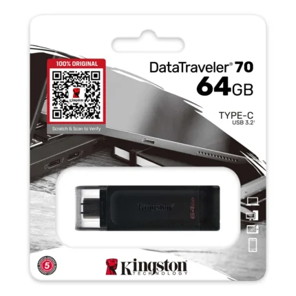 Kingston 64GB TYPE-C DataTraveler 70 USB Flash Drive DT70 USB-C Only (5YW)