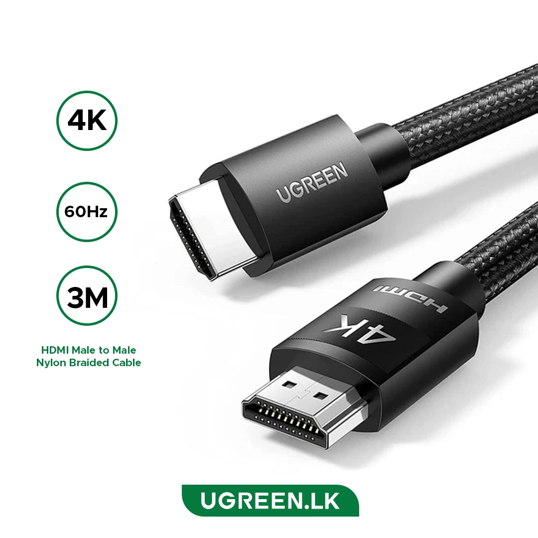 UGREEN-3-Meter-4K60Hz-HDMI-Male-to-Male-Nylon-Braided-Cable-HD119-40102-1-Year-Warranty-ugreenlk_ UGREEN 3 Meter 4K HDMI Male to Male Nylon Braided Cable - HD119 - 40102 -(1YW) - Image 1