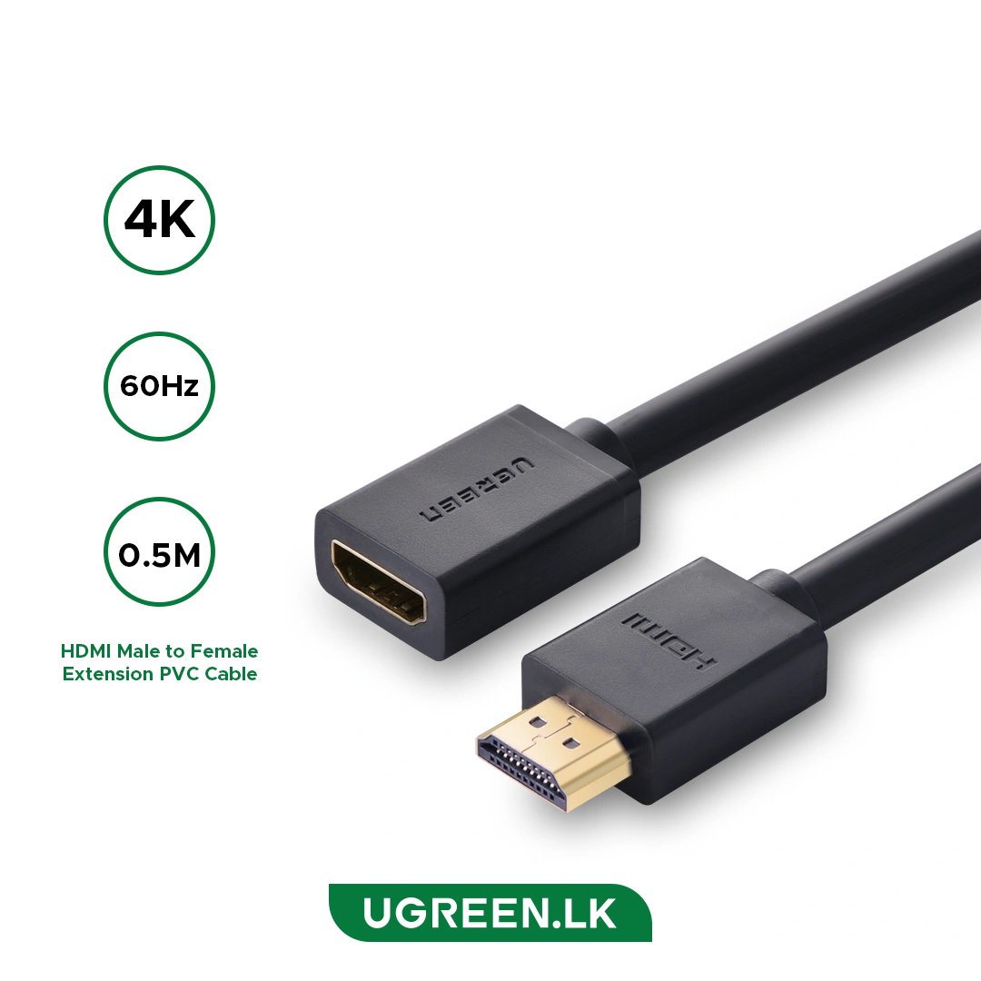 UGREEN-HDMI-4K-Male-to-Female-Extension-0.5-Meter-Cable-Black-HD107-10140 UGREEN HDMI 4K Cable Male to Female Extension Black 0.5m HD107-10140-(1YW) - Image 1