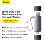 Baseus Lite Series USB-A & Type-C to SD/TF Card Reader Grey (1YW)