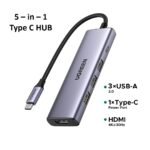 UGREEN 5 in 1 Type C To HDMI+3*USB 3.0 A+PD Power HUB - CM511 – 15596 – (18MW)