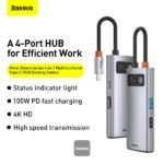 Baseus 4 IN 1 METAL GLEAM 4-Port Type-C ADAPTER (Type-C to HDMI+USB3.0*1+USB2.0*+1*PD) (1YW) - Image 6