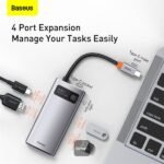 Baseus 4 IN 1 METAL GLEAM 4-Port Type-C ADAPTER (Type-C to HDMI+USB3.0*1+USB2.0*+1*PD) (1YW) - Image 2