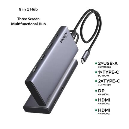 UGREEN 8-in-1 Revodok Type-C Hub (Type-c to 2xHDMI 4k 60Hz /1xDP 4K60Hz /2xUSB 10Gbps / Type-c 10Gbps / Type-c PD 100W) – CM639 – 35625 –(1YW)