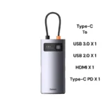 Baseus 4 IN 1 METAL GLEAM 4-Port Type-C ADAPTER (Type-C to HDMI+USB3.0*1+USB2.0*+1*PD) (1YW) - Image 11