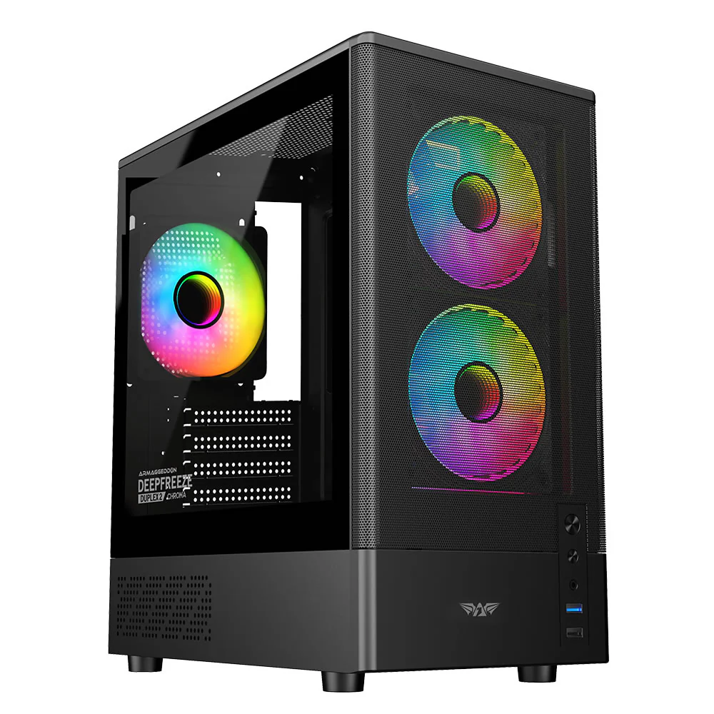 DEEPFREEZE-DUPLEX-2-CHROMA_1-1000x1000_1080x ARMAGGEDDON DEEPFREEZE DUPLEX 2 CHROMA BLACK COLOUR MESH FRONT PANEL CASING (With 3 X CHROMA Fans Built in) - Image 1