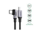 UGREEN 2Meter 60W Type-C to Type-C PD 90 Degree Cable 3A Max – US255 – 50125 – (1YW)