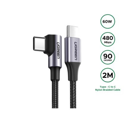 UGREEN 2Meter 60W Type-C to Type-C PD 90 Degree Cable 3A Max – US255 – 50125 – (1YW)