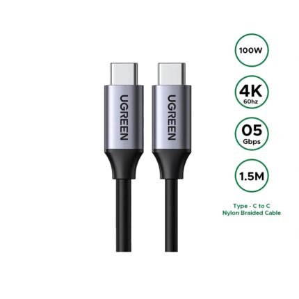 UGREEN 1.5 Meter 100W 4k 60Hz 5Gbps Type-C to Type-C 3.2Gen Data Cable (4K Video Support Cable)– US161 – 50751–(1YW)