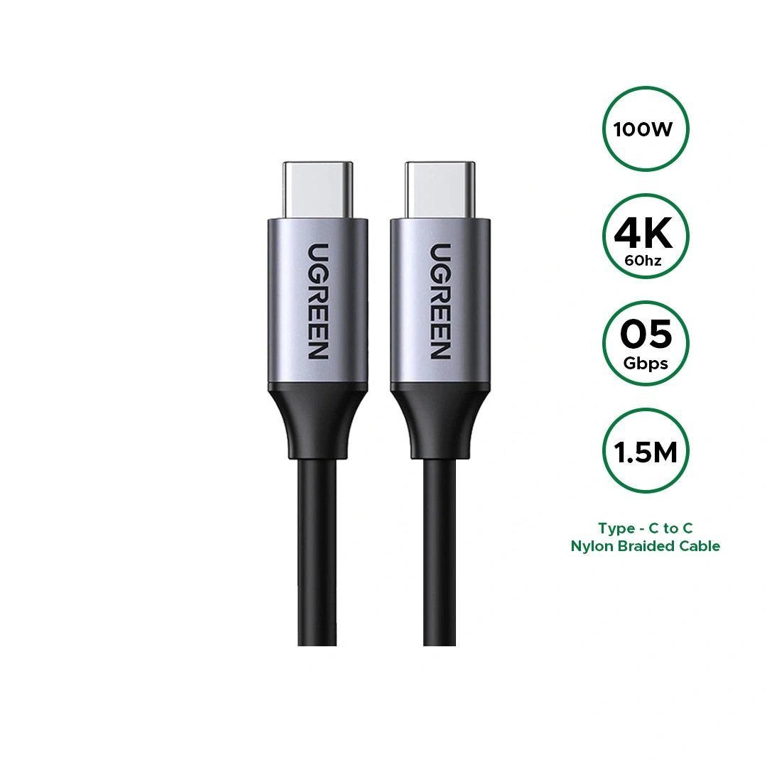 nmb UGREEN 1.5 Meter 100W 4k 60Hz 5Gbps Type-C to Type-C 3.2Gen Data Cable (4K Video Support Cable)– US161 – 50751–(1YW) - Image 1