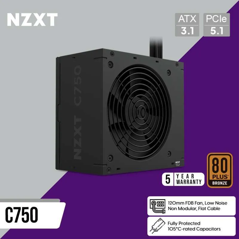 nzxt_nzxt_c750_bronze_-_750w_80_plus_bronze_non-modular_atx_3-1_psu_full01_bkm9mzos NZXT C750 - 750W Bronze Non-Modular Power Supply (05YW) - Image 1