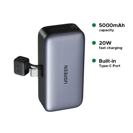 UGREEN 5000mAh 20W Power Bank with Built-in USB-C Connector – PB503 – 35338 – (1YW)