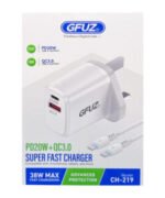 GFUZ CH-219 PD20W+QC3.0 Super Fast Charger with Type C to Type C Cable