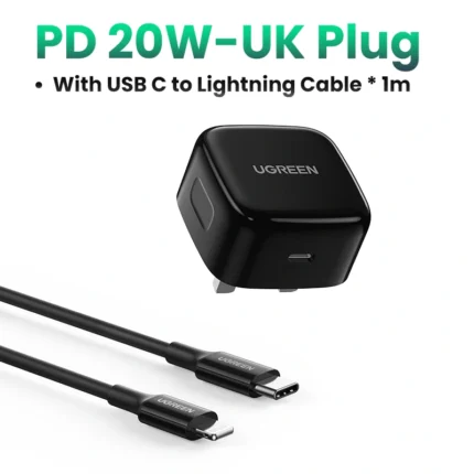 UGREEN 20W Type-C PD Fast Charger With MFI Type-C to Lightning 1 Meter MFI Certified Cable Set – Black – CD137 – 60624 –(1YW)