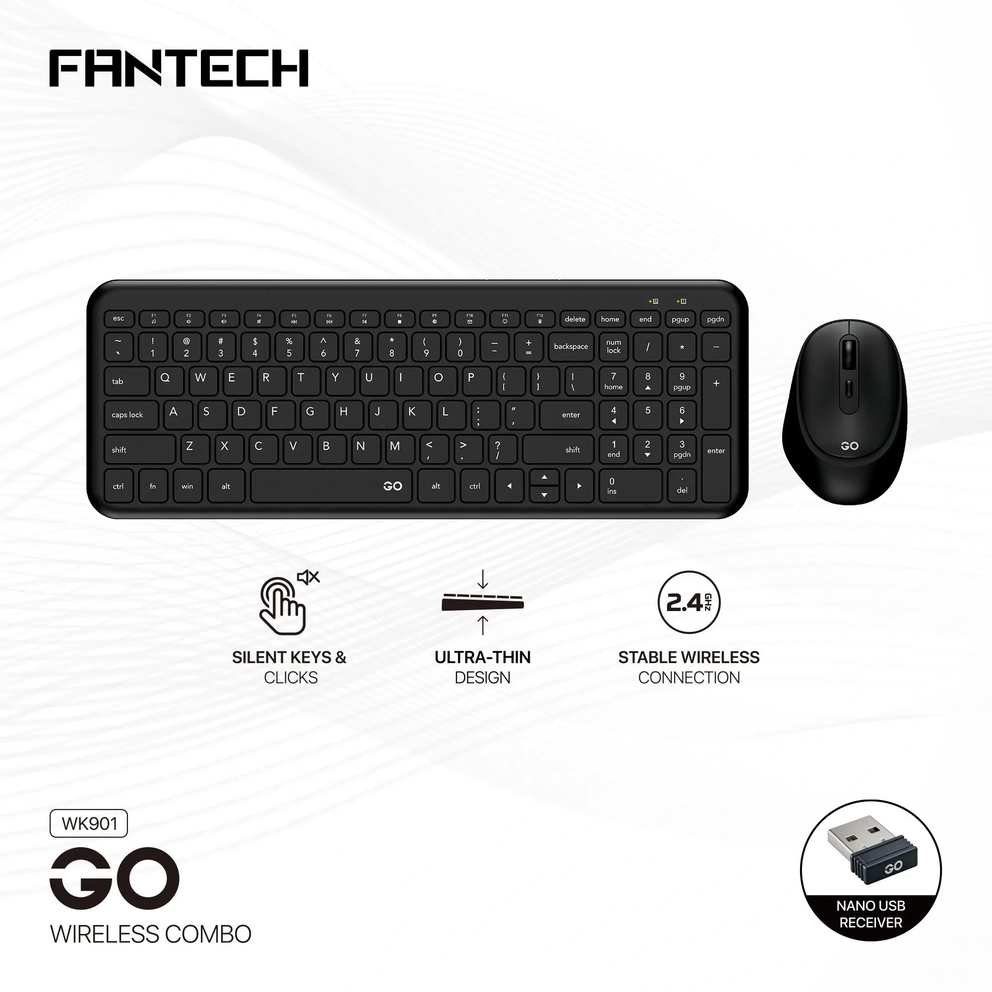 FANTECH_WK901_GO_Wireless_Combo FANTECH WK901 GO ULTRA THIN WIRELESS COMBO KEYBOARD & MOUSE (6MW) - Image 1