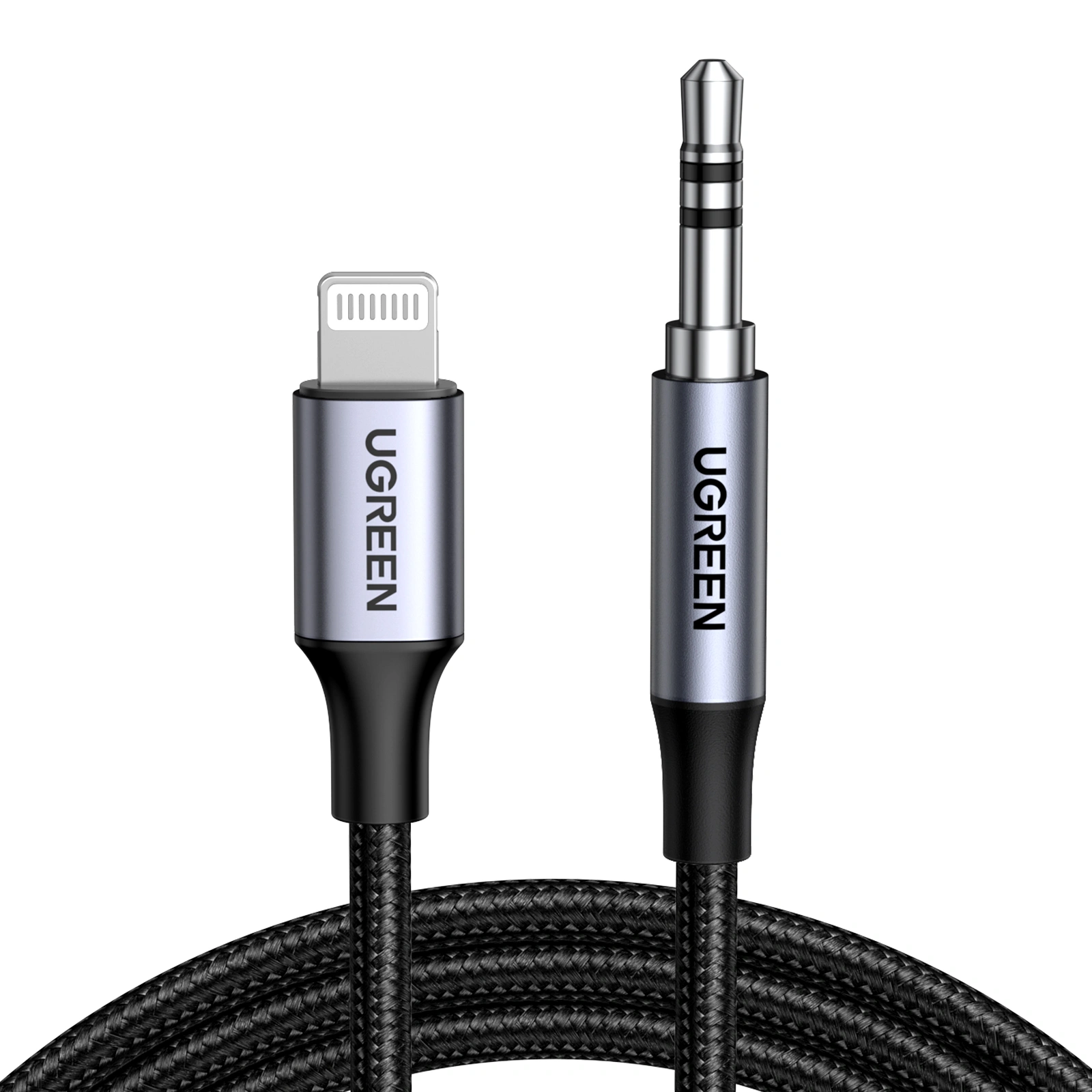 UGREEN-Lightning-to-3.5mm-Aux-Cable-Aluminum-Shell-with-Braided-1Meter-Cable-Black-US315-70509-US315-Ugreensl-8 UGREEN 1 Meter Lightning to 3.5mm Aux Cable – MFi Certified – US315 – 70509 –(1YW) - Image 1