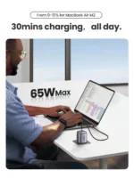 UGREEN 65W Nexode Fast Charging Adapter – CD306 – 90663 –(Space Gray) (USB x 01 + Type- C x 02)- (1YW) - Image 3