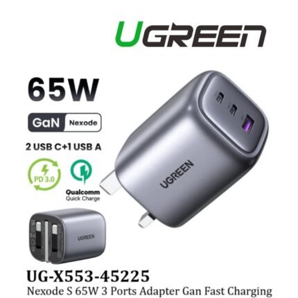 UGREEN 65W Nexode S GaN Tech Fast Charger – X553 – 45225 – (2×USB-C + 1×USB-A) (1YW)
