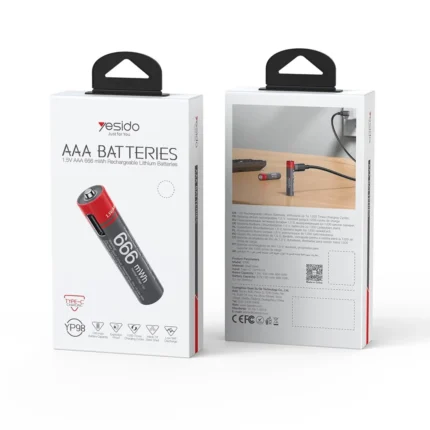 yesido AAA BATTERIES 1.5V AAA 666 mWh Rechargeable Lithium Battries with Type-C Charging YP98 - 01 Battery