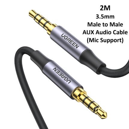 UGREEN 2m 3.5mm 4-Pole Male to Male Aux Audio Cable (Mic Supported) AV183 – 20782 – (1YW)