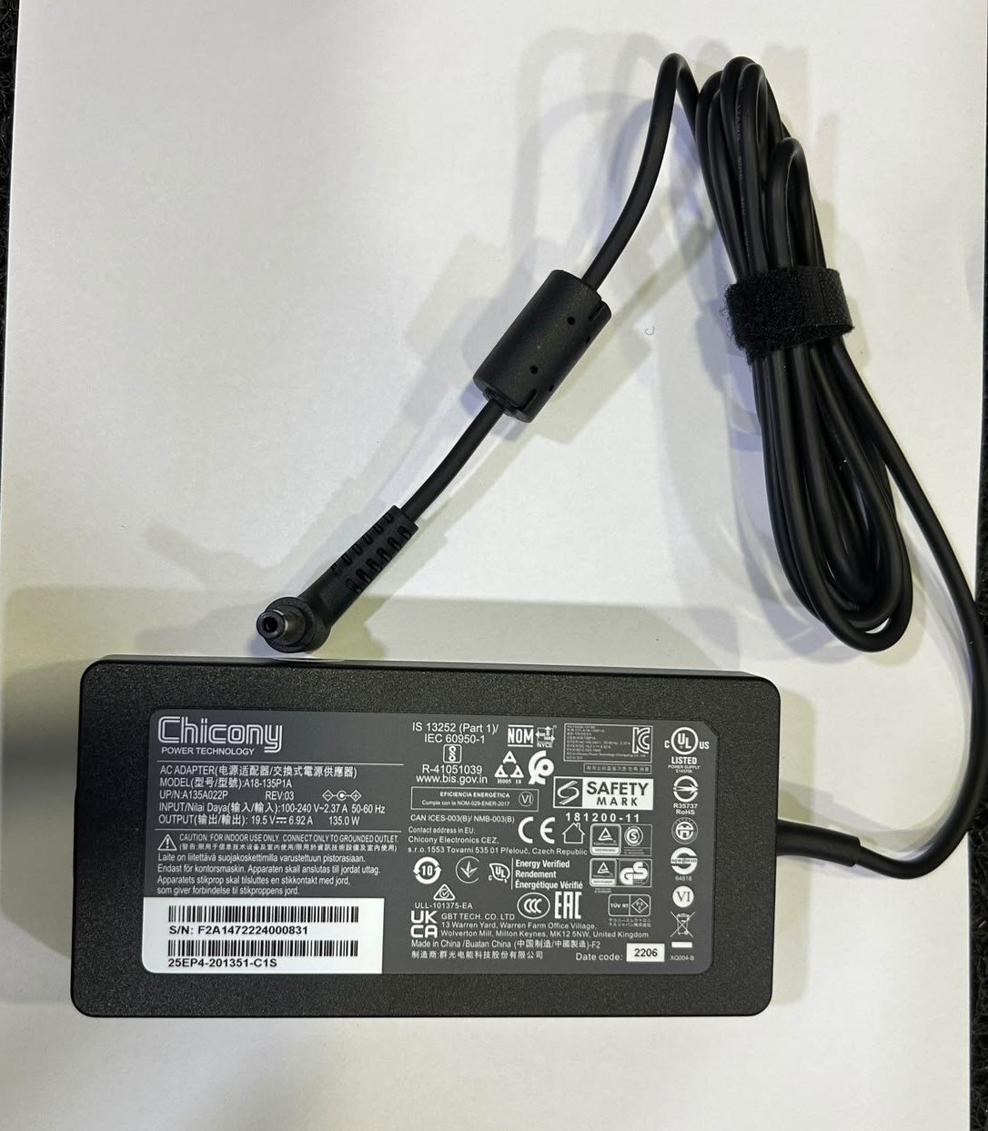 67890 CHICONY 19.5V-6.92A 2.5MM Laptop Charger (For MSI/ASUS/ACER Laptops) (6MW) - Image 1