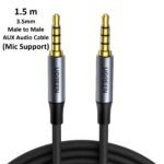 UGREEN 1.5 m 3.5mm 4-Pole Male to Male Aux Audio Cable (Mic Supported) – AV183 – 20497- (1YW)