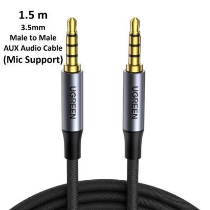 UGREEN 1.5 m 3.5mm 4-Pole Male to Male Aux Audio Cable (Mic Supported) – AV183 – 20497- (1YW)