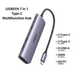 UGREEN 7 In 1 Type-C Multifunction Hub ( Type-c to HDMI 4K30Hz/2xUSB 3.0 /1xType-C Data /Type-C PD 100W /1xSD+TF )- CM195 – 15214 - (1YW)