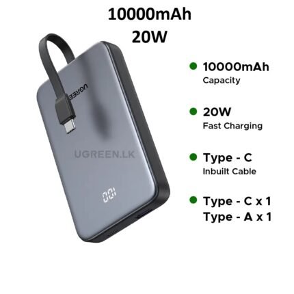 UGREEN 20W 10000Mah Power Bank with Built-in Cable - PB526 - 75161B -(1YW)